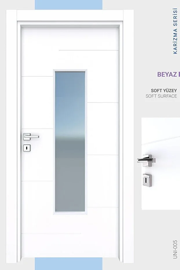 MELAMİN KARİZMA BEŞ CAMLI ODA KAPISI, BEYAZ, 86/204/14-17 CM